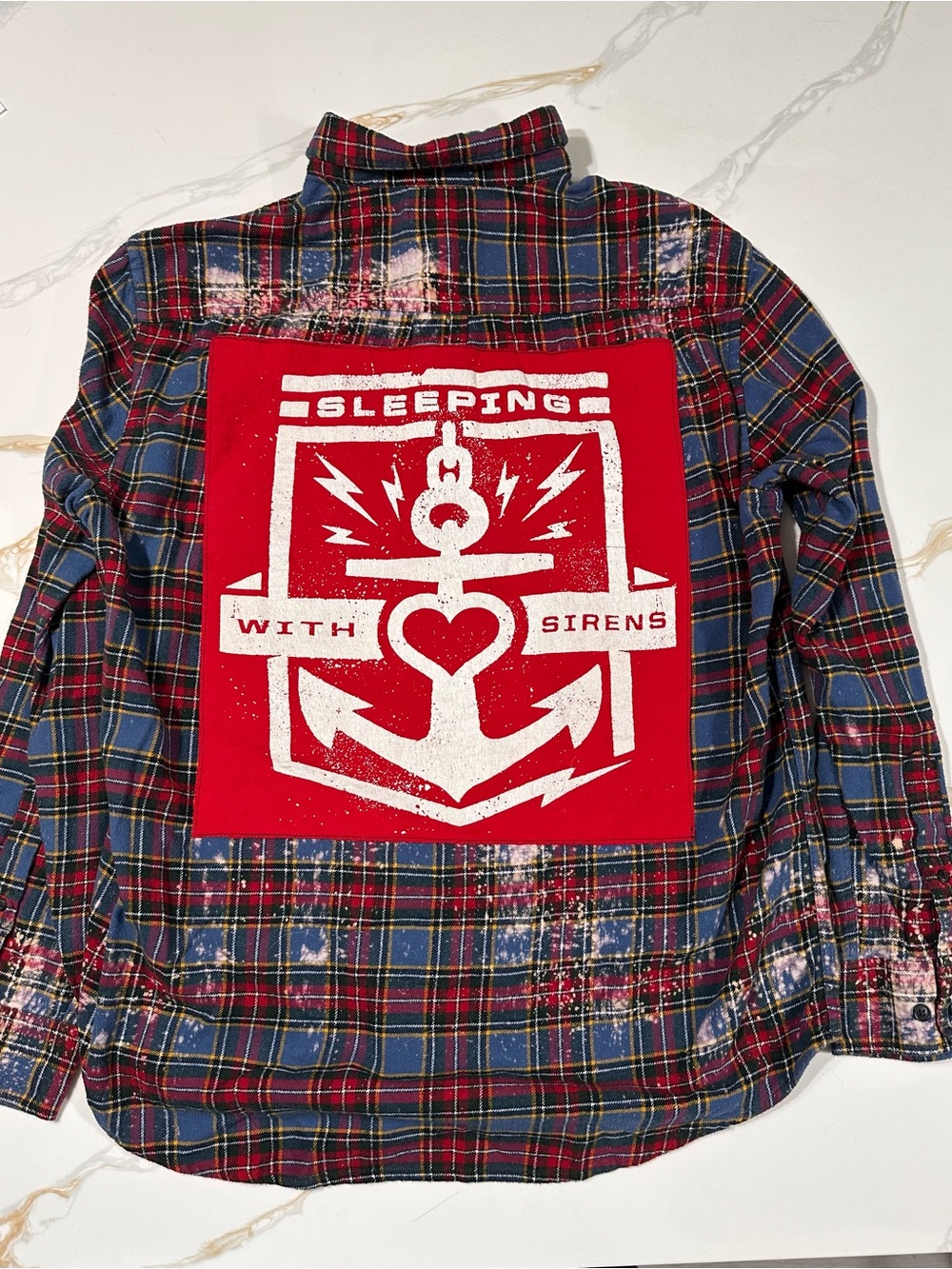 Plaid Flannel Shirt with Red Anchor Graphic